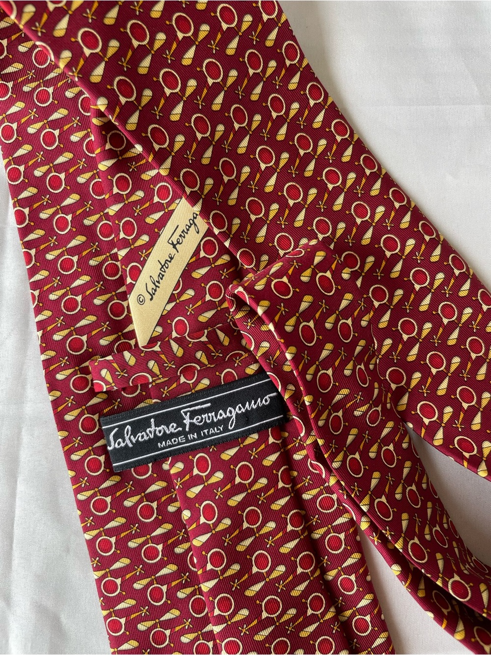 Vintage Salvatore Ferragamo Helicopter Pattern Men’s Red Silk Tie